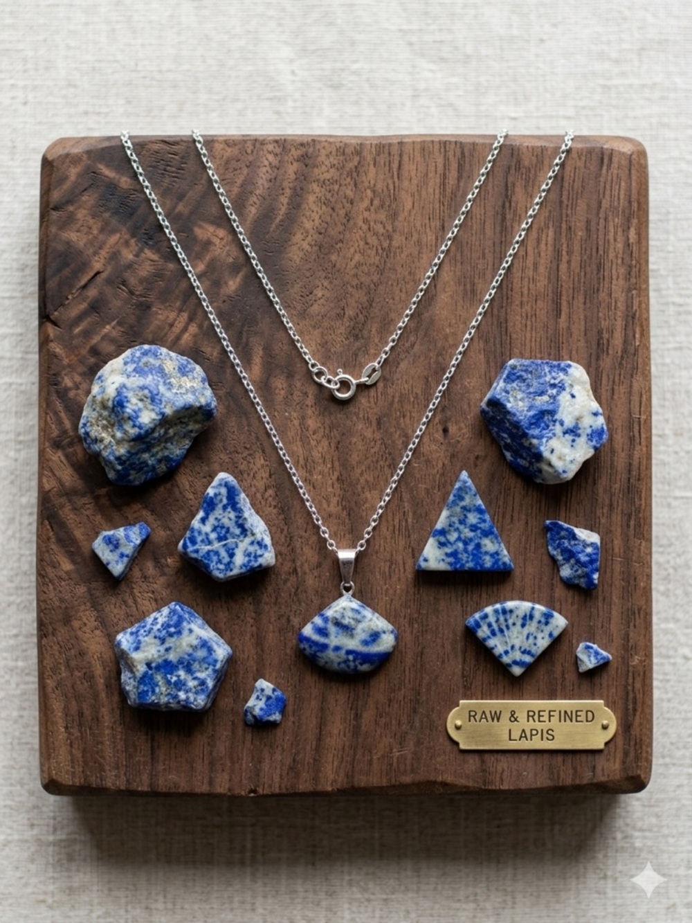 New S925 Sterling Silver Chain Necklace Artisan Blue Lapis Lazuli Fan Pendant - Picture 2 of 12